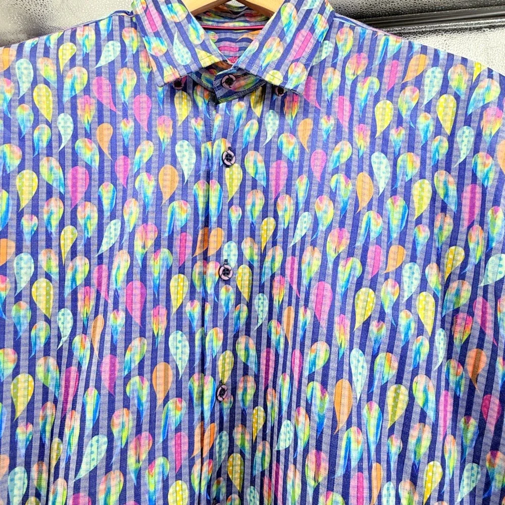 Luchiano Visconti Mens‎ Blue Paisley Print Long Sleeve Button Up Shirt Lg